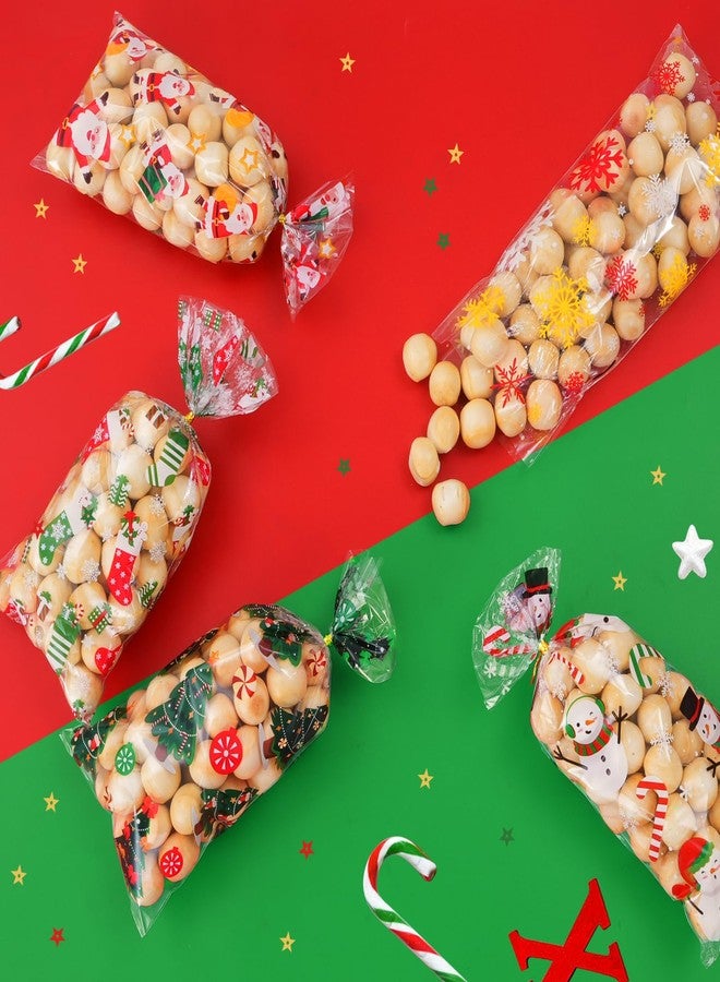 iefoah Christmas Treat Bags - 120pcs Clear Plastic Gift Bags with Twist Ties for Cookies, Candy Goodie Christmas Party Supplies - Image 4